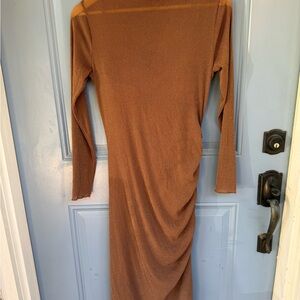 The Palm Tree Boutique Sheer Brown Long Sleeve Dress